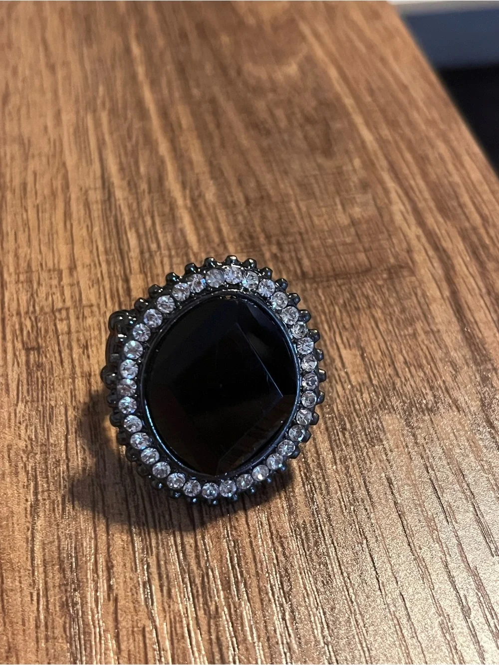 Black Crystal Halo Statement Adjustable Ring - Women Jewelry